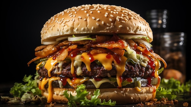 Frischer lecker Burger auf dunklem Hintergrund