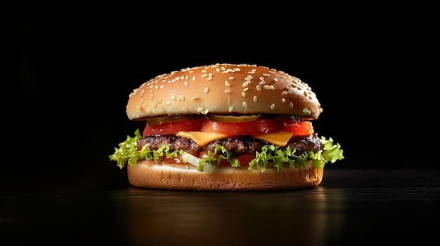 Frischer lecker Burger auf schwarzem Hintergrund