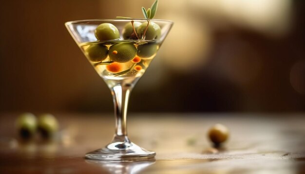 Frischer Martini mit grüner Olivengarnitur, perfekt zum Feiern, generiert von AI
