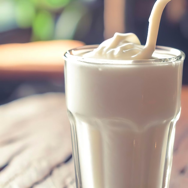 Frischer Milchshake auf Holztisch