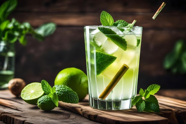 Frischer Mojito-Cocktail auf Holzhintergrund