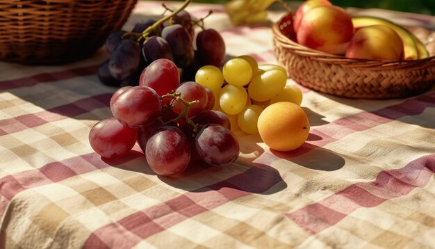 Frischer Obstkorb für ein gesundes Picknick in der Natur, eine Fülle künstlicher Intelligenz