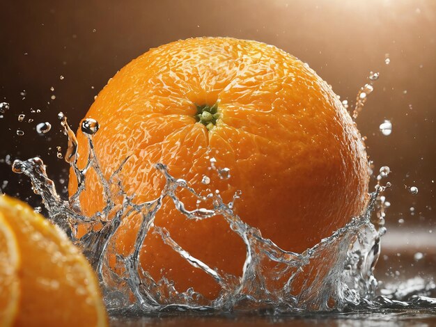 Frischer orangefarbener Spritzer Wasserfrucht