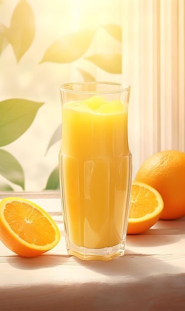 Frischer Orangensaft in einem Glas mit frischen Orangen