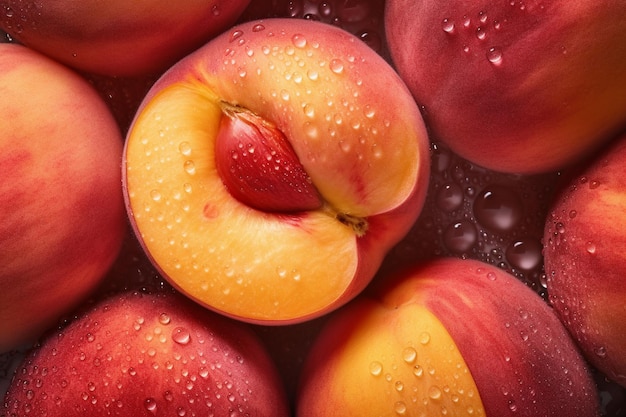Frischer Pfirsich nahtloser Hintergrund geschmückt mit glitzernden Wassertröpfchen Ansicht von oben nach unten