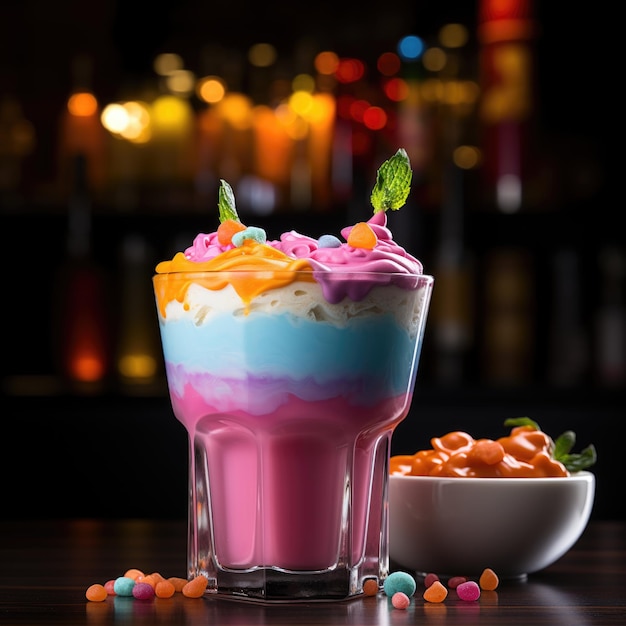 Frischer Regenbogen-transparenter Cocktail mit Himbeeren und Zitrusfrüchten