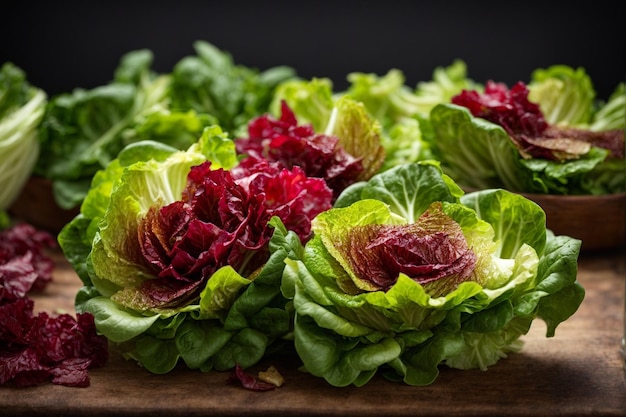 Frischer Romain-Salat auf hölzernem Hintergrund
