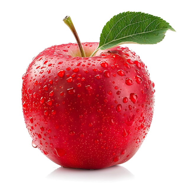 Frischer roter Apfel mit Wassertropfen auf weißem Hintergrund