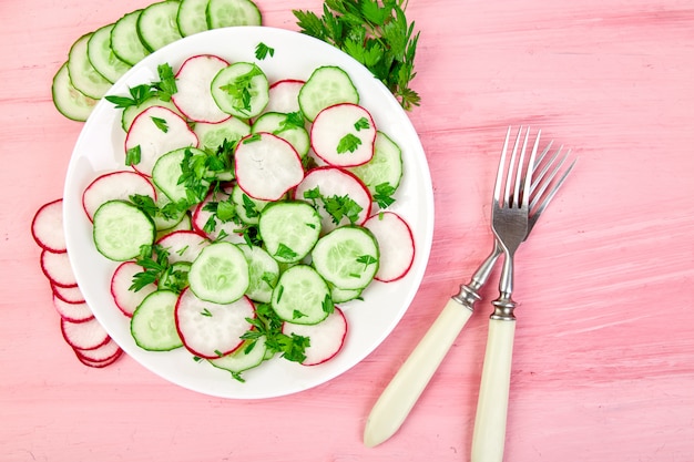 Frischer Salat aus Gurken und Radieschen