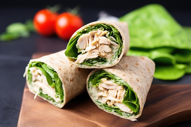 Foto frischer salat und huhn in vollkornpapier