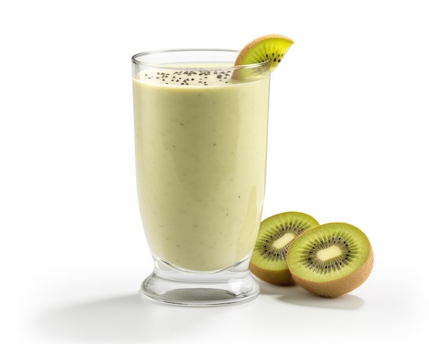 Frischer Smoothie-Kiwi-Lassi mit Kiwis in isolierter Studioaufnahme mit weißem Hintergrund