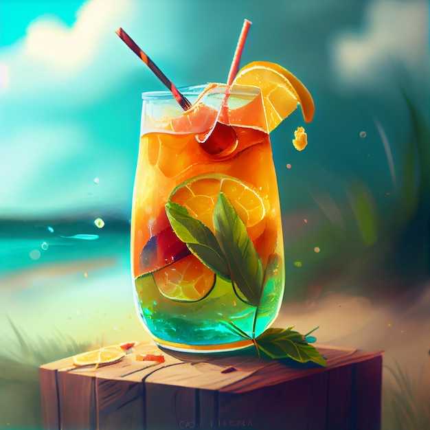 Frischer Sommercocktail Generative AI