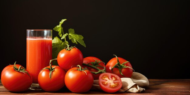 Frischer Tomatensaft in einem Glas auf dem Tisch. Ernte von hochwertigen Fotos. Generative KI