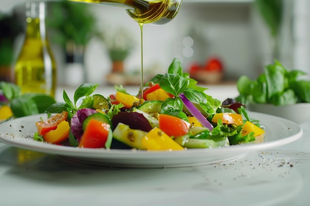 Foto frischer und farbenfroher salatplatt
