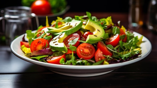 frischer vegetarischer Salat mit Avocado-Tomate und gesund