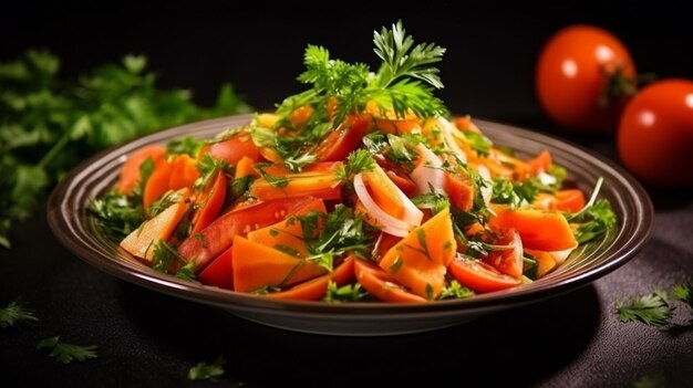 frischer vegetarischer Salat mit Tomatenkarotte und Petersilie