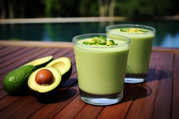 Foto frisches avocado und lime gazpacho