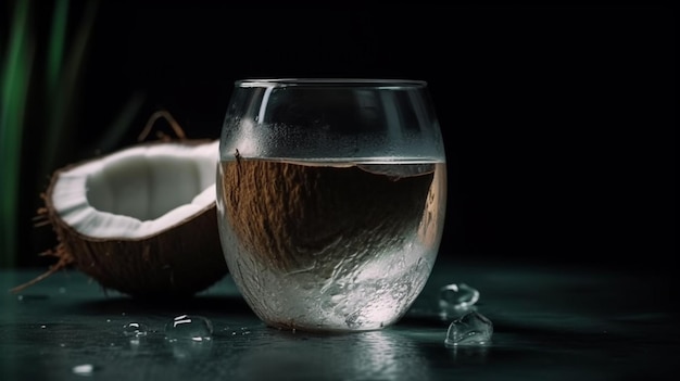 Frisches Bio-Kokoswasser in einem Glas Lebensmittelhintergrund Generative KI