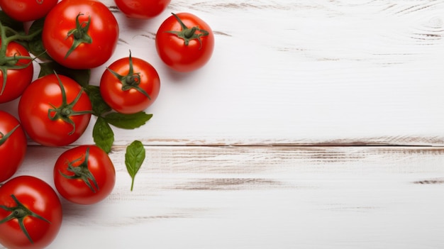 Frisches Bio-Tomatengemüse Fotorealistischer horizontaler Hintergrund Gesunde vegetarische Ernährung KI-generierter Hintergrund mit Copyspace Saftiges Tomatengemüse