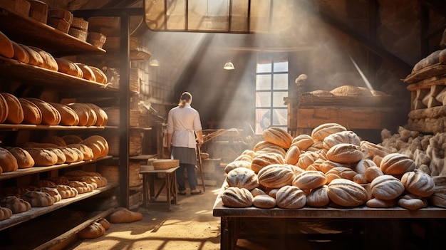 Foto frisches brot auf dem tisch in einer modernen bäckerei