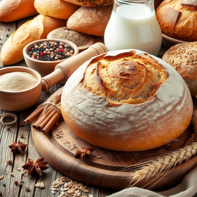 Frisches Brot auf einem hölzernen Hintergrund Studiofotografie