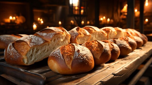 frisches Brot mit Regalen in der Bäckerei