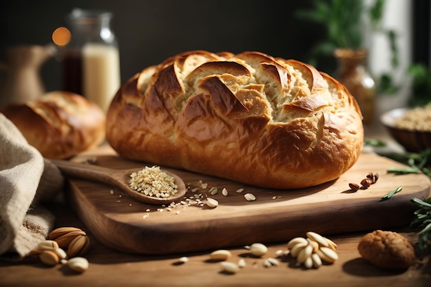 Frisches duftendes Brot auf dem Tisch Lebensmittelkonzept