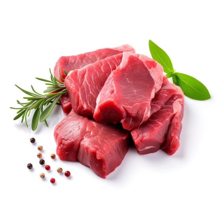 Foto frisches fleisch aus tief isoliertem fleisch auf weißem hintergrund