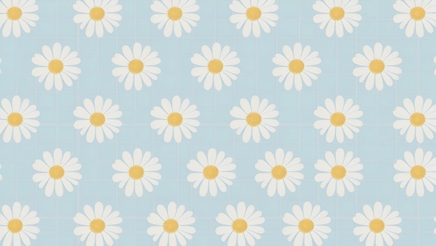 Frisches fröhliches Gänseblümchenmuster auf hellblauem nahtlosem sich wiederholendem Design