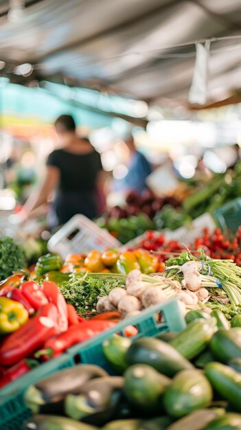 Foto frisches gemüse auf dem lokalen bauernmarkt gemeinschafts- und gesundheitsfokus