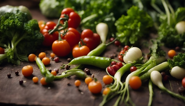 Frisches Gemüse auf einem rustikalen Holztisch gesundes Lebensmittelkonzept selektiver Schwerpunkt