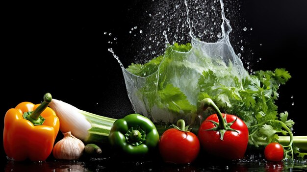 frisches Gemüse mit Wasserspritz und Messer