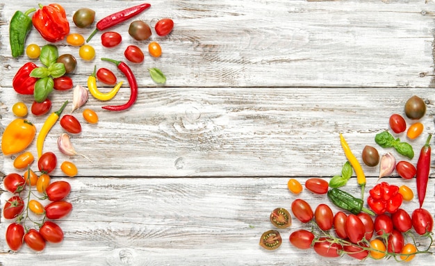 Frisches Gemüse Tomate Paprika Knoblauch Lebensmittelhintergrund Gesunde Ernährung