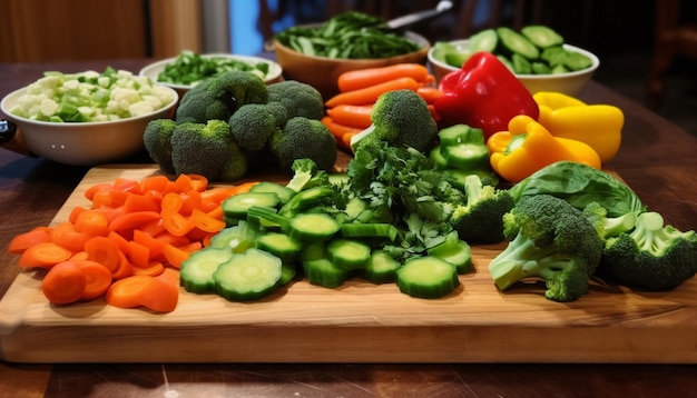 Frisches Gemüse und Obst ergeben einen köstlichen Gourmet-Salat, der von KI erzeugt wird