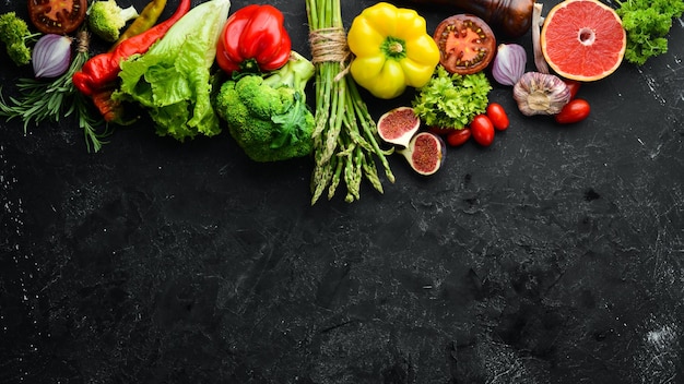 Frisches Gemüse und Obst Gesundes Essen Draufsicht Kostenloser Kopierbereich