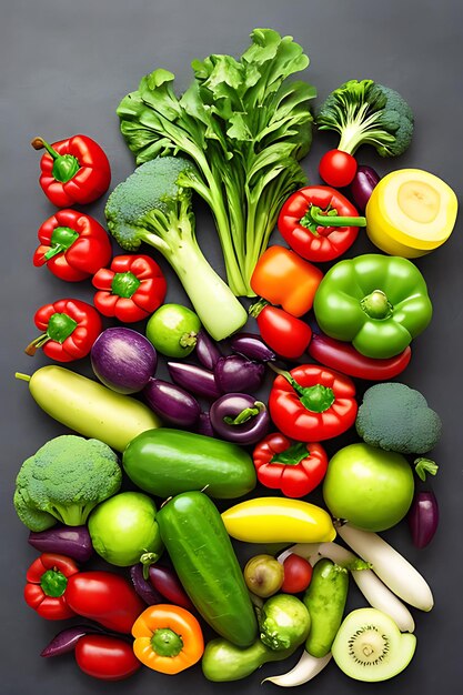 Frisches, gesundes Bio-Gemüse und Obst mit einem weißen, von der KI generierten Hintergrund