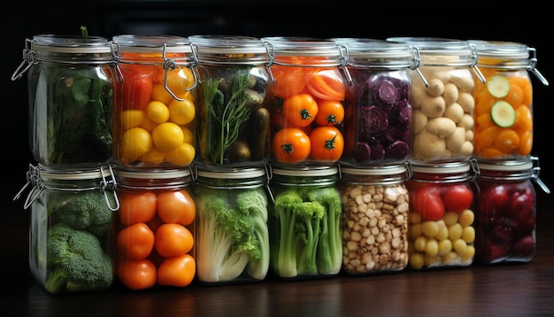 Frisches, gesundes Gemüse in einem Glas, natürliche, nahrhafte, organische Fülle, erzeugt durch künstliche Intelligenz
