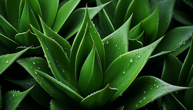 Frisches grünes Blatt mit Taustropfen, das die von KI erzeugte lebendige Entwicklung der Natur symbolisiert
