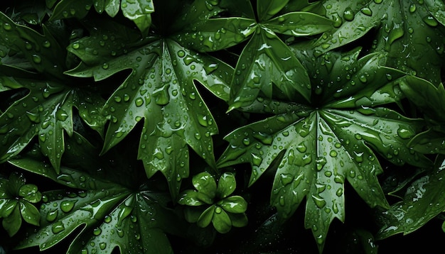 Frisches grünes Blatt mit Tautropfen in der Natur, erzeugt durch KI