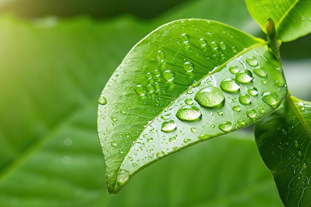 Frisches grünes Blatt mit Wassertropfen