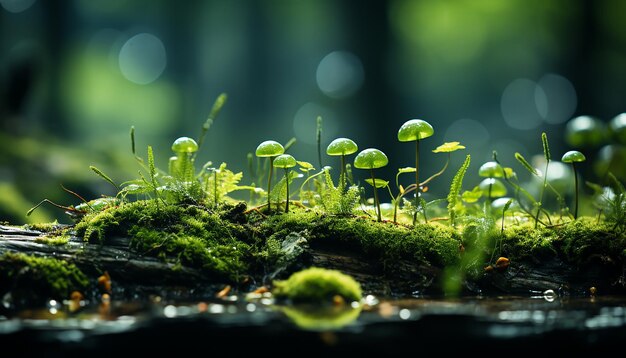 Foto frisches grünes pflanzenwachstum in der natur, nahaufnahme von blättern, die durch ki erzeugt wurden