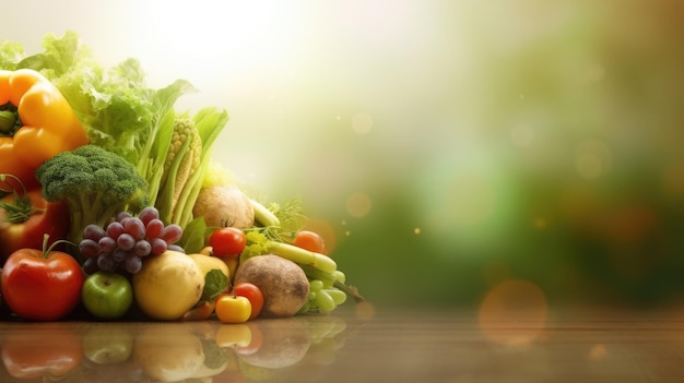 Frisches Obst auf dem Tisch, vegetarischer Tag, verschwommener Hintergrund