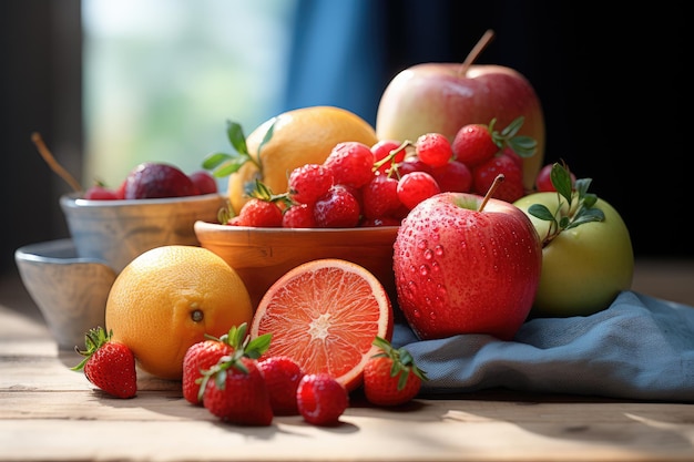 Foto frisches obst auf einem küchentisch ai erzeugt