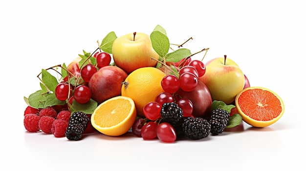 frisches Obst mit bunten reifen Früchten isoliert auf weißem Hintergrund