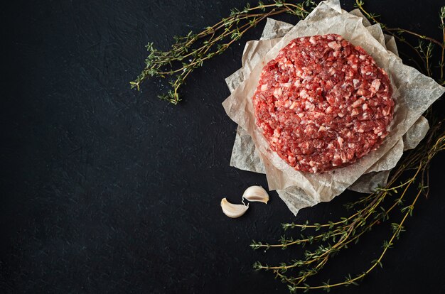 Frisches rohes Hackfleisch auf Backblechen