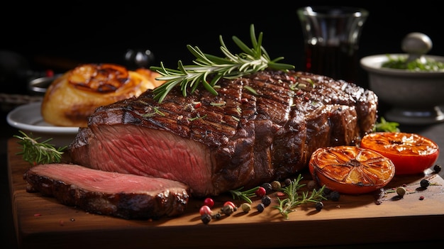 Frisches rohes Rindersteak mit Rosmarin und Gewürzen