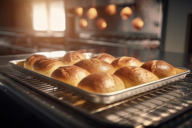 Frisches rundes Brot auf einem Tablett gerade aus dem Ofen Ai generative