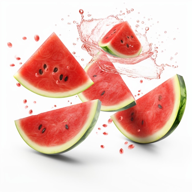 Frisches schwebendes Wassermelonenfoto isoliert auf weißem Hintergrund Sommerfrucht 3D-Rendering 41