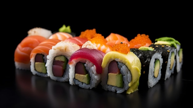 Frisches Sushi im dunklen Hintergrund