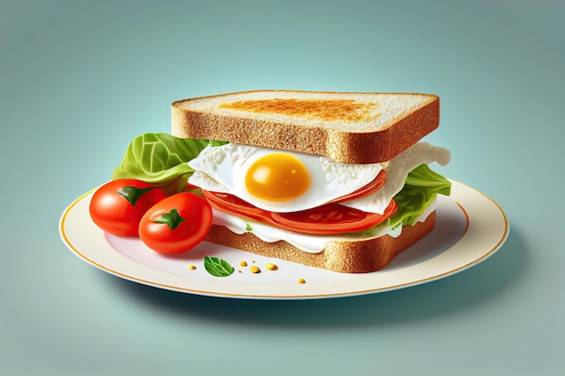 Frisches und gesundes getoastetes Sandwich aus frischen Zutaten Sandwich mit Ei und Tomate Generative AI